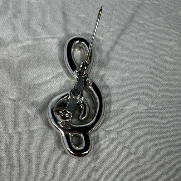 Treble Clef Rhinestone Brooch Pin Silver Tone Music Lovers Gift Elegant Jewelry - Picture 4 of 5
